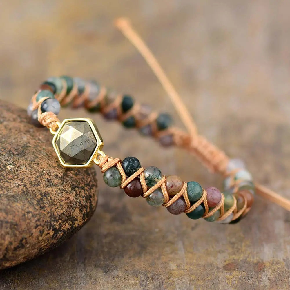 Grounding Onyx & Pyrite Energy Bracelet – Adjustable and Stylish - Gems Ritual