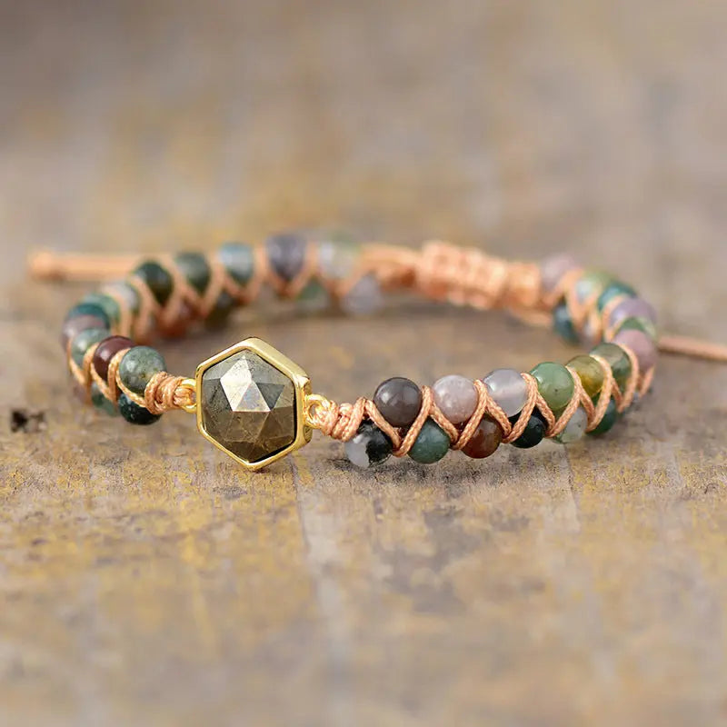 Grounding Onyx & Pyrite Energy Bracelet – Adjustable and Stylish - Gems Ritual
