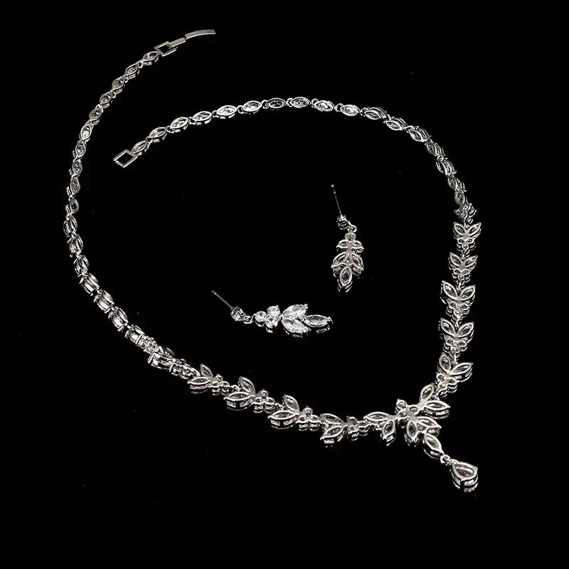 Elegant Zircon Necklace and Drop Earrings Jewelry Set for Women Gems Ritual