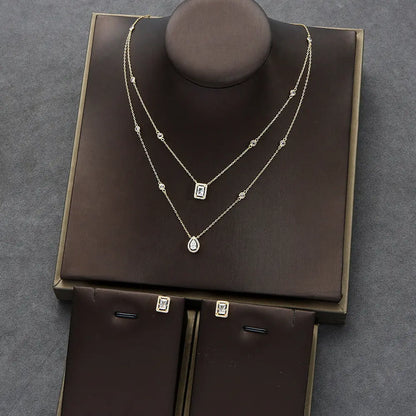 Elegant Zircon Bridal Set with Drop Earrings and Square Zirconium Necklace Gems Ritual