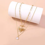 Natural Stone Butterfly Necklace - Gold Layered Jewelry for Boho Fashion - Gems Ritual