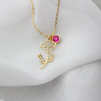 Personalized Birthstone Necklace – Elegant Zircon Flower Pendant Gems Ritual