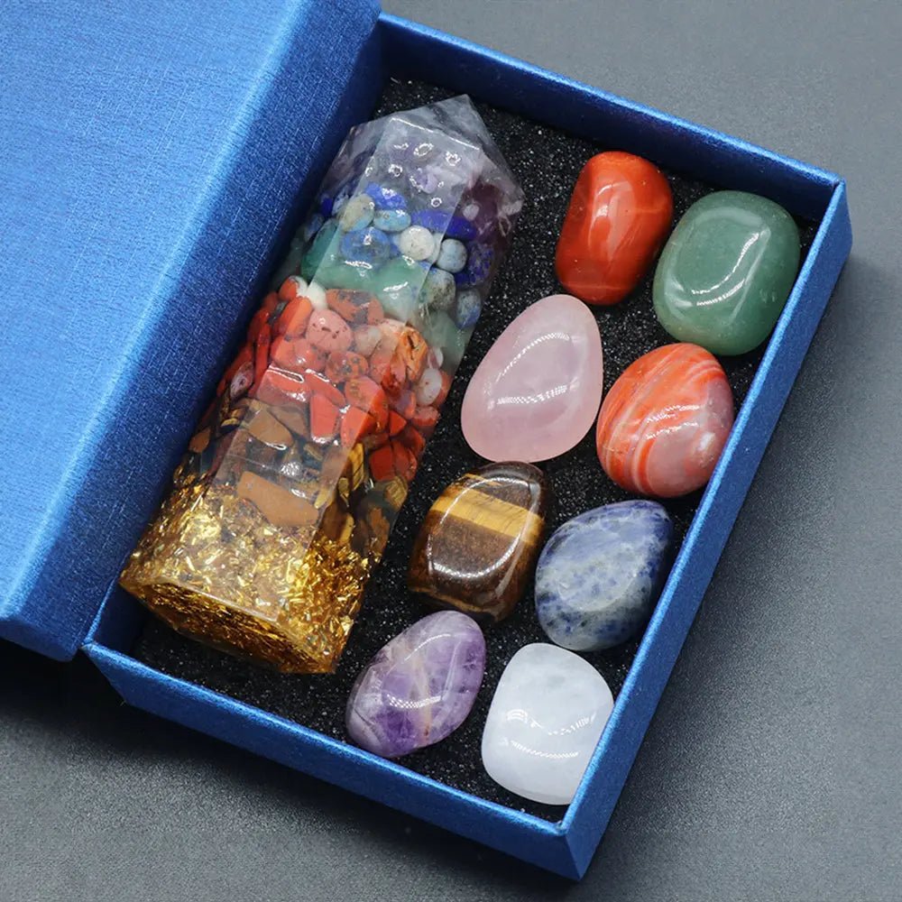 Chakra Meditation Set – Healing Stones of the Chakra & Resin Tower - Gems Ritual