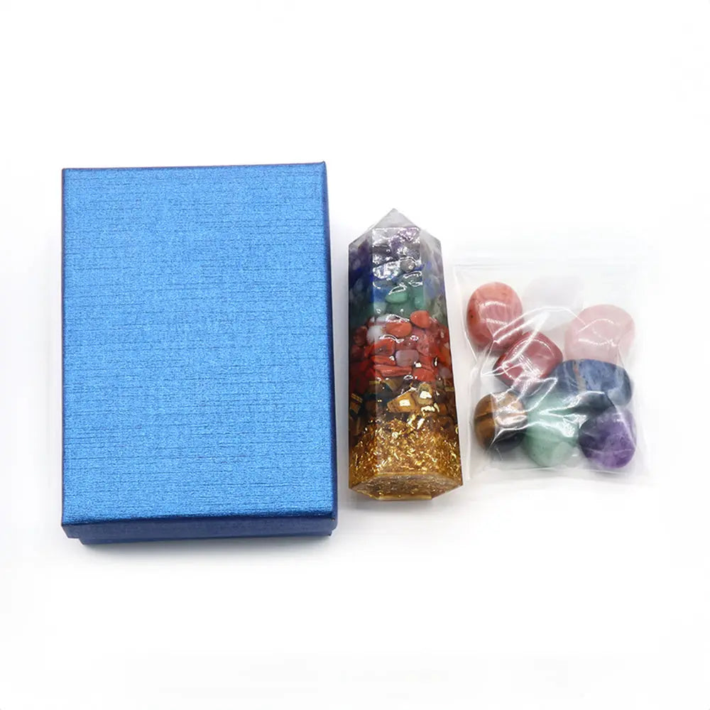 Chakra Energy Crystal Gift Set with Resin Crystal Tower Gems Ritual