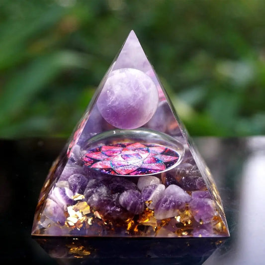 Crystal Orgonite Energy Pyramid – Reiki Infused Chakra Healing Decor Gems Ritual