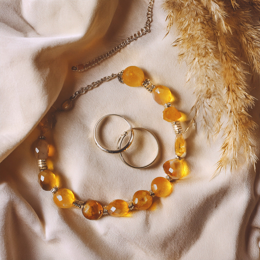 Citrine jewelry set including necklace, ring, and bracelet for daily positive energy