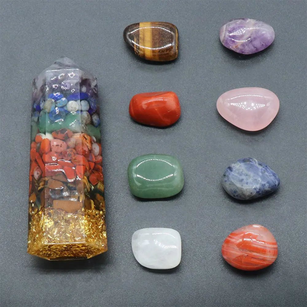 Chakra Meditation Set – Healing Stones of the Chakra & Resin Tower - Gems Ritual