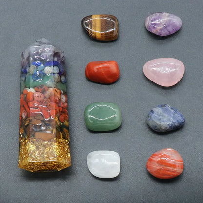 Chakra Energy Crystal Gift Set with Resin Crystal Tower Gems Ritual