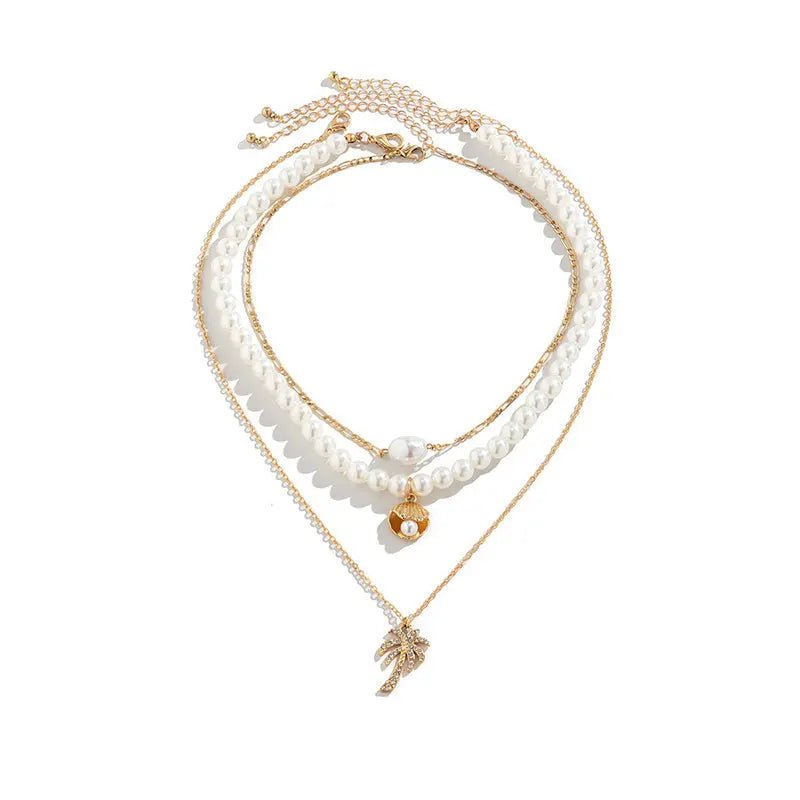 Starfish Pearl Shell Layered Necklace Set – 3 - Piece Beach Jewelry - Gems Ritual