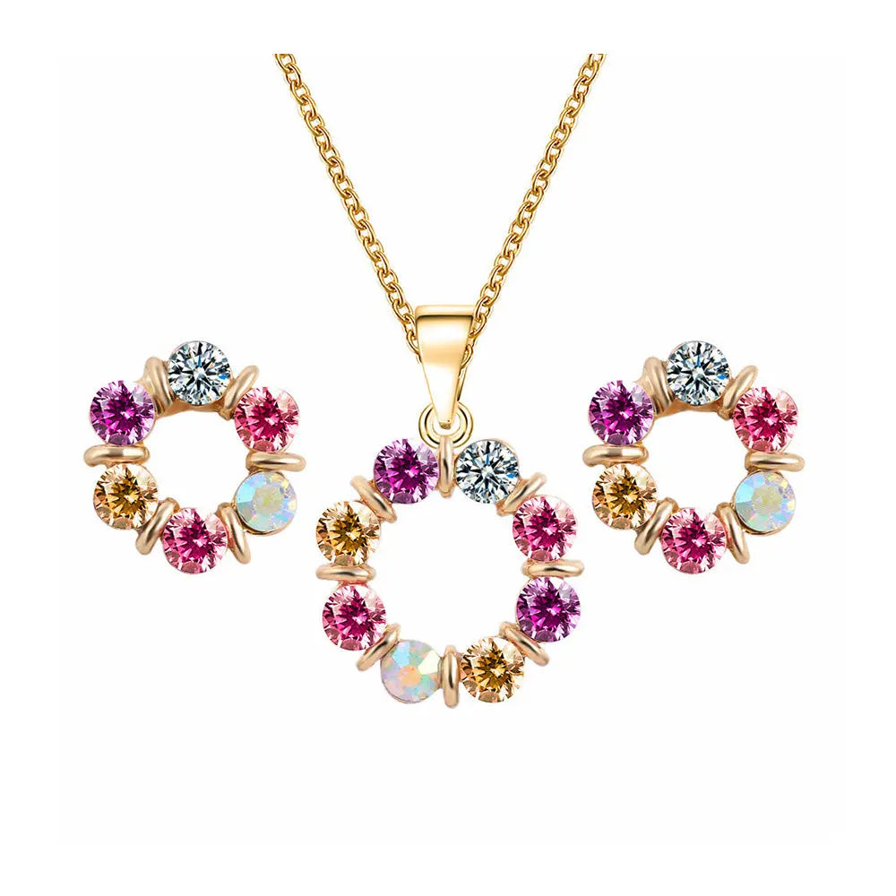 Dazzling European Style Jewelry Set with Colorful Crystal Pendant Necklace Gems Ritual