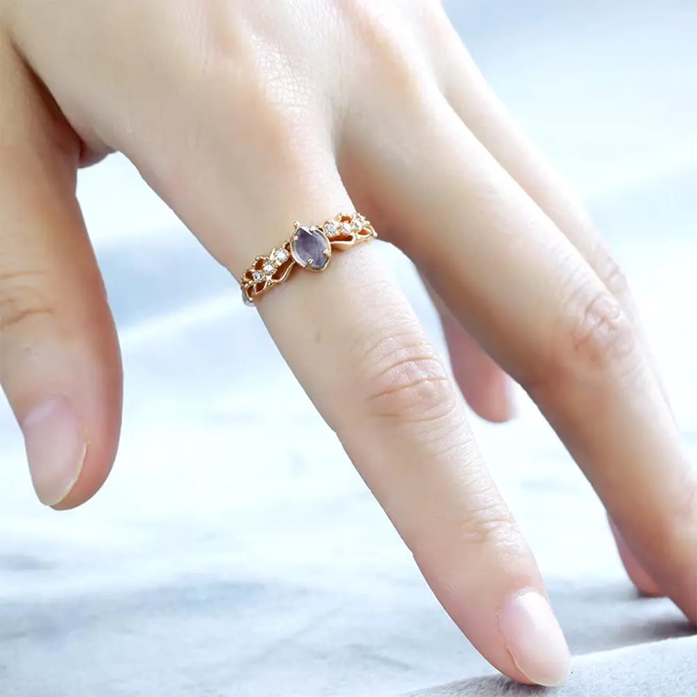 Vintage Cordierite Ring – Elegant Gold-Plated Gemstone Jewelry - Gems Ritual