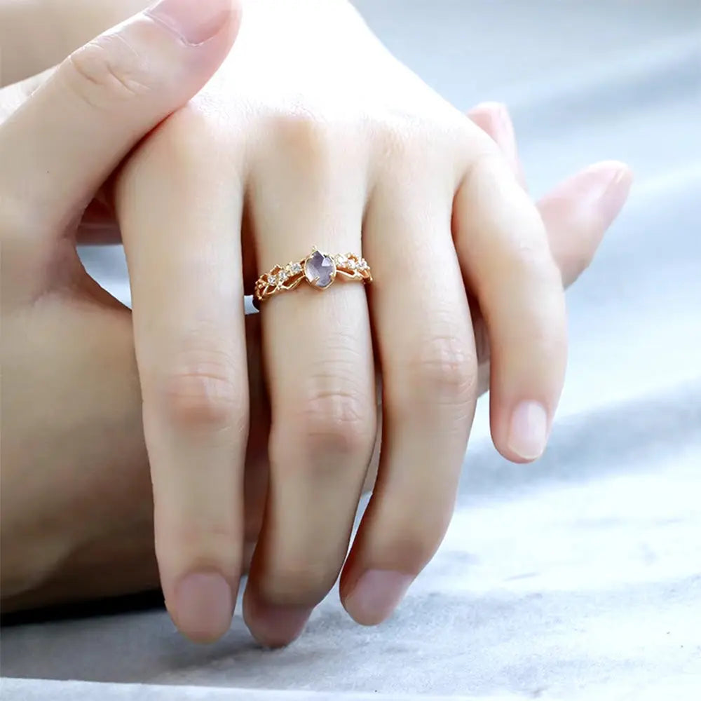 Vintage Cordierite Ring – Elegant Gold-Plated Gemstone Jewelry - Gems Ritual