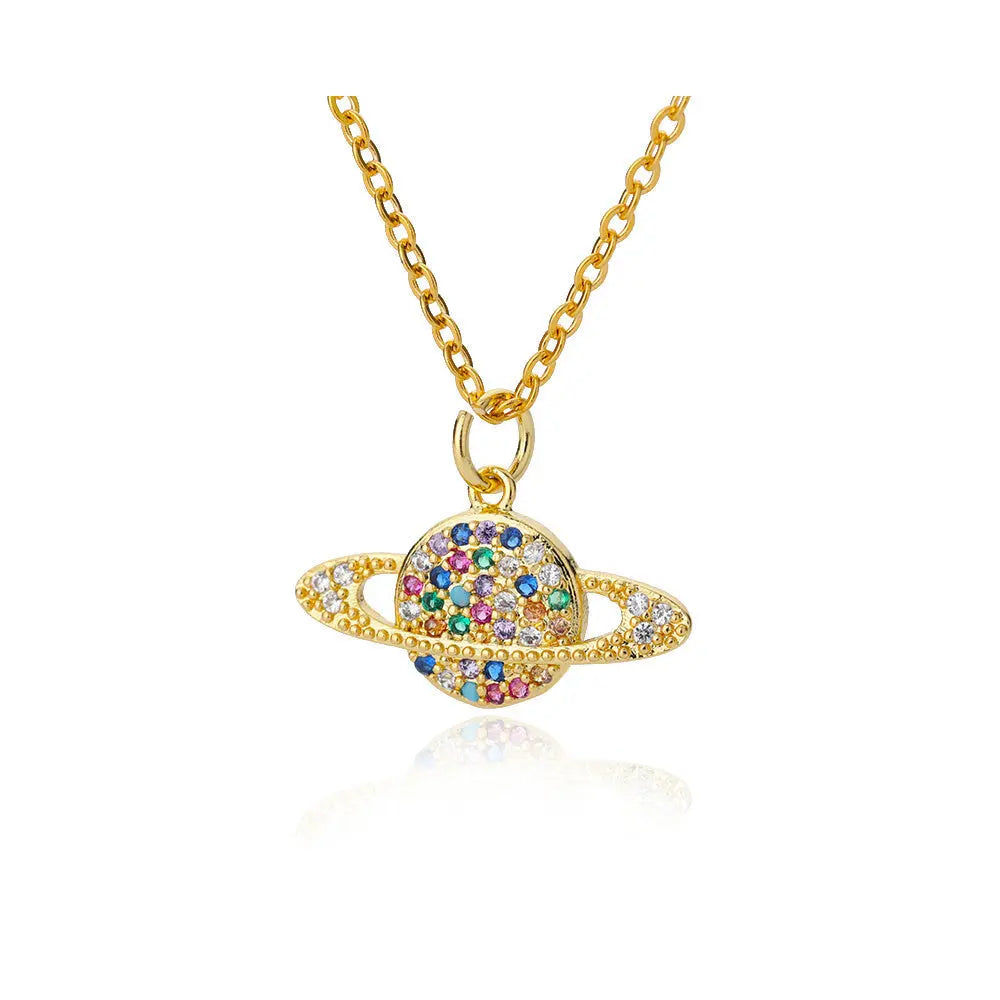 Micro-Set Zircon Necklace – Cosmic Multicolored Jewelry with Gold Finish Gems Ritual