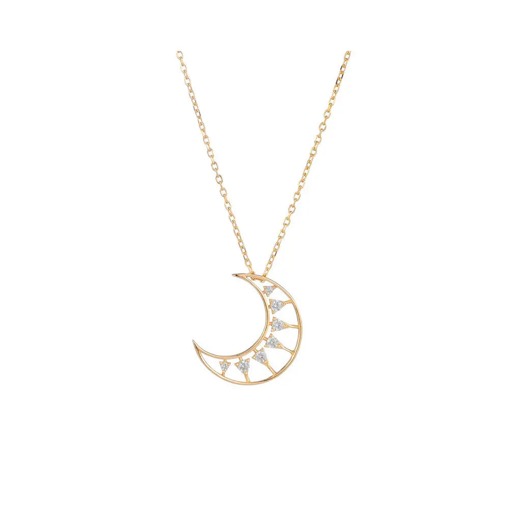 Moon Goddess Jewelry Set: White Zircon Necklace & Crescent Moon Earrings Gems Ritual