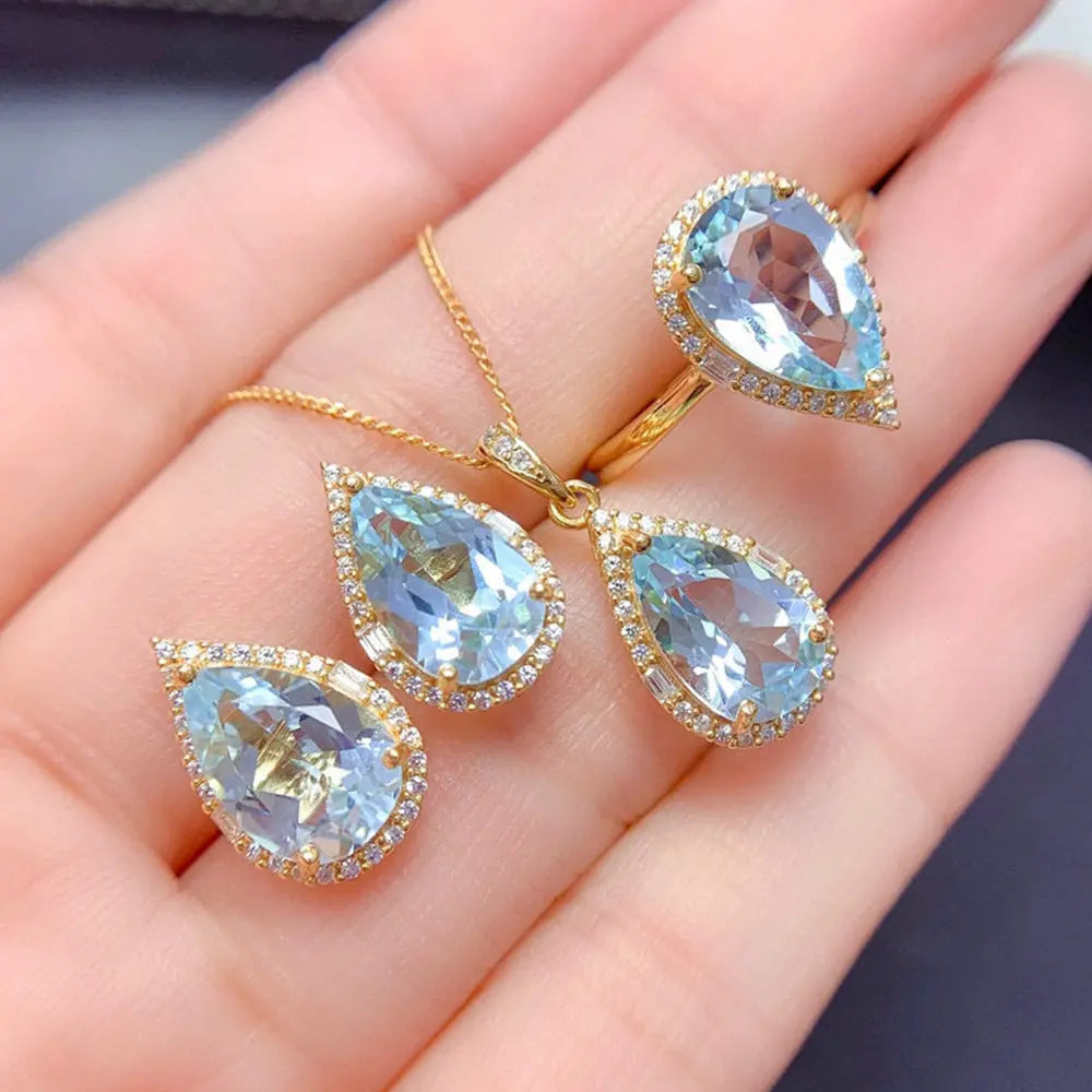 Sky Blue Topaz Jewelry Set – Elegant Teardrop Design - Gems Ritual