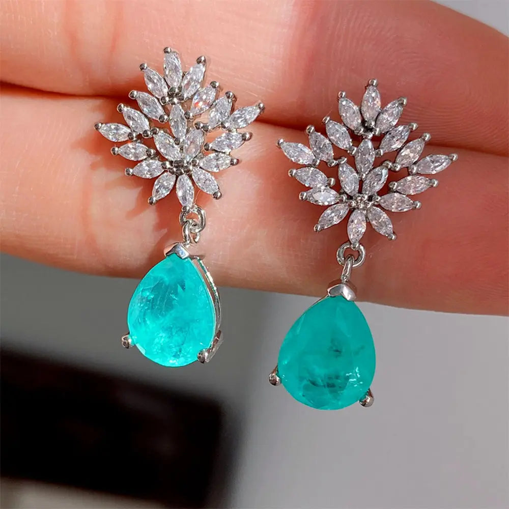 Sparkling Turquoise Jewelry Set – Zircon Floral Elegance - Gems Ritual