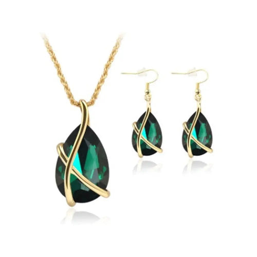 Aura Crystal Jewelry Set – Teardrop Pendant & Earrings Design - Gems Ritual