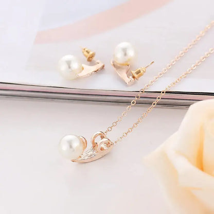 Crystal Pendant Necklace and Pearl Earrings Gems Ritual