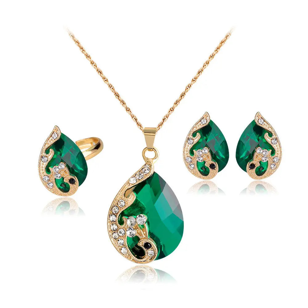 Luxury Peacock Jewelry Set with Gemstone Aura Gems Ritual