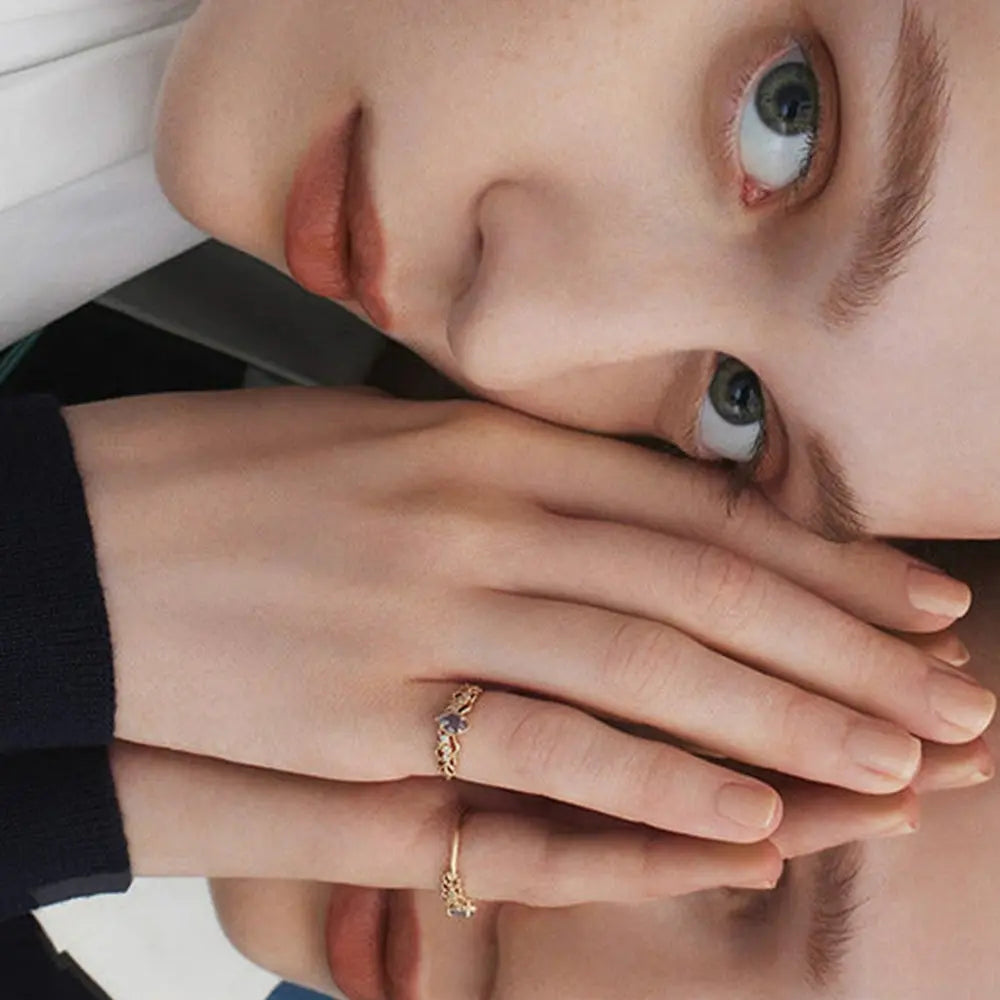 Vintage Cordierite Ring – Elegant Gold-Plated Gemstone Jewelry - Gems Ritual