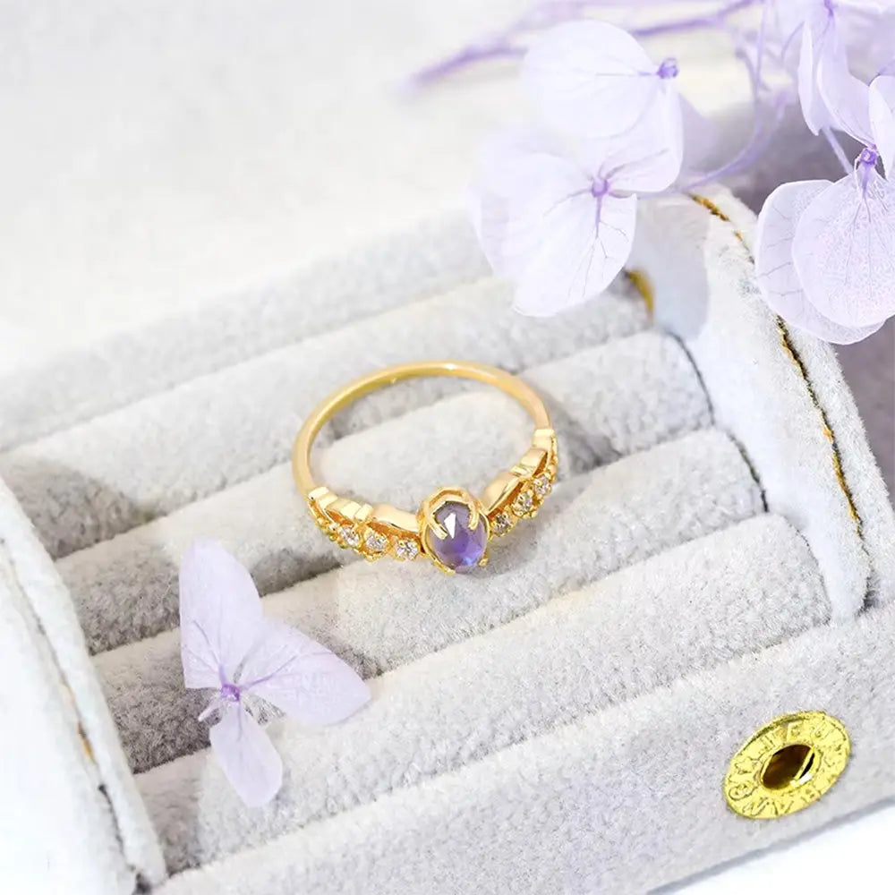 Vintage Cordierite Ring – Elegant Gold-Plated Gemstone Jewelry - Gems Ritual