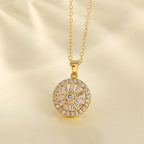 Elegant Sunburst Zircon Pendant Necklace – Gold-Plated Chain Design - Gems Ritual