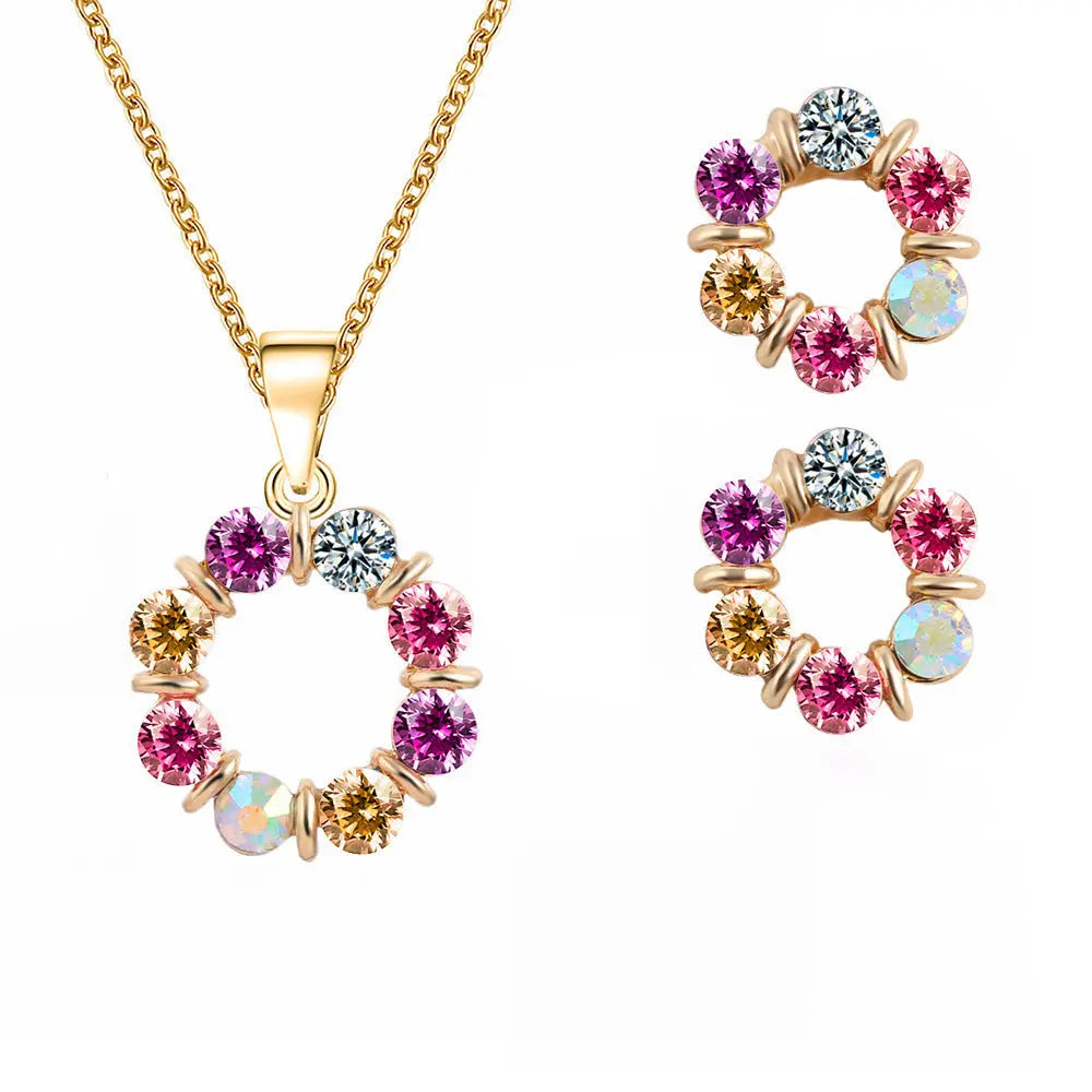 Dazzling European Style Jewelry Set with Colorful Crystal Pendant Necklace Gems Ritual