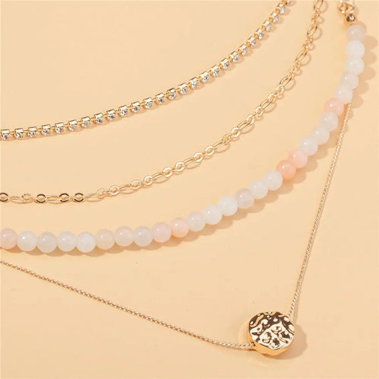 Diamond Multi-Layer Necklace with Natural Stone Beads Gems Ritual