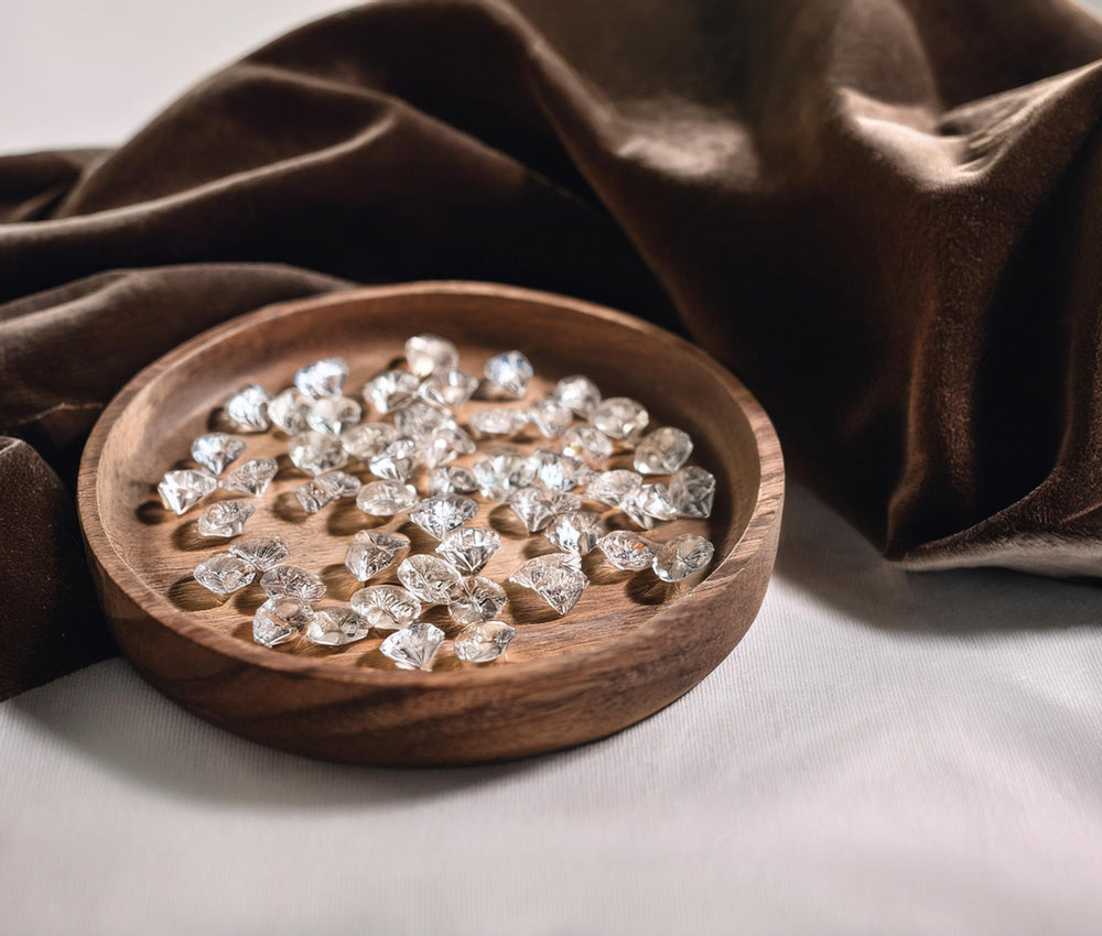 Uncut diamond stones on a plain white surface with soft lighting, symbolizing historical significance and natural beauty.