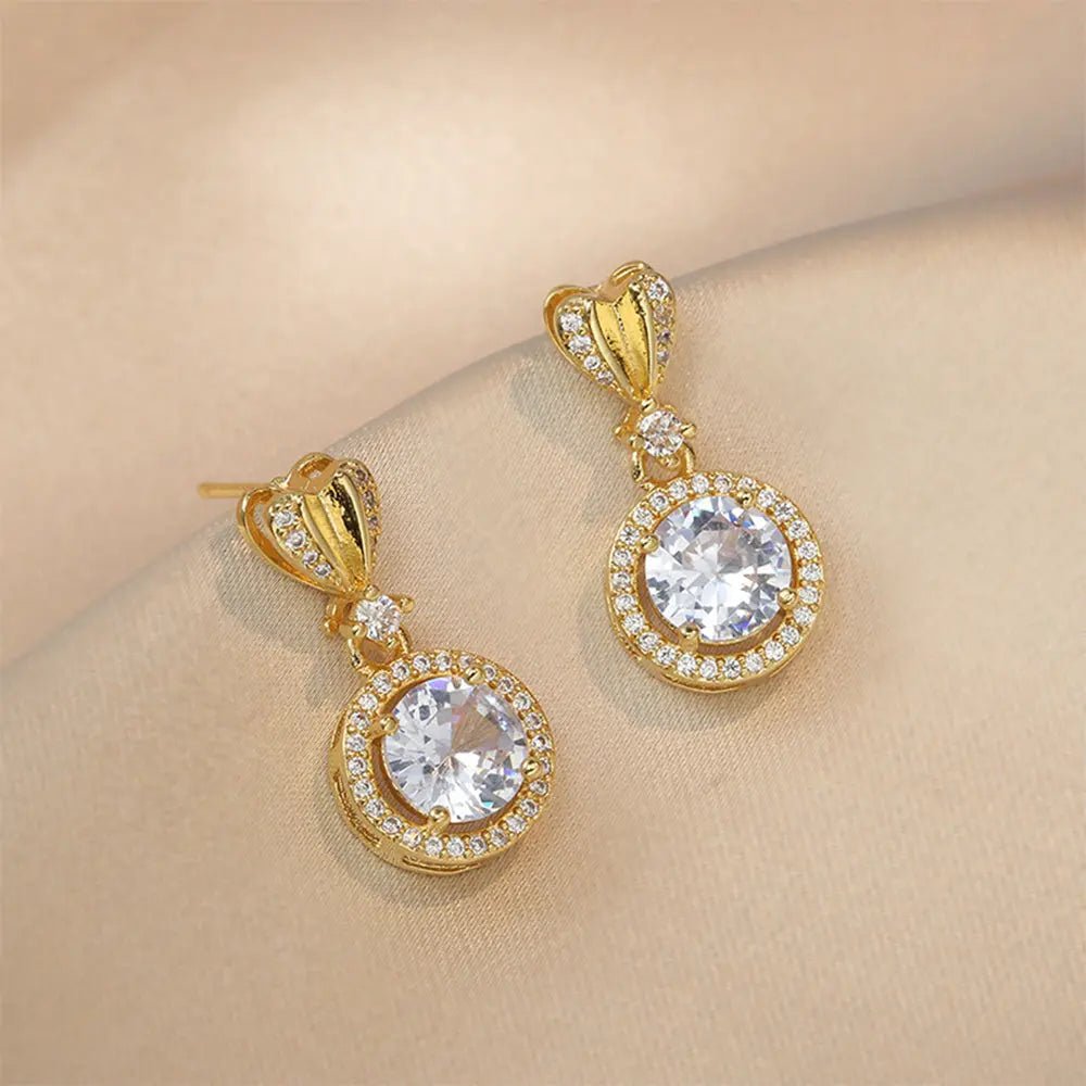 Dazzling Zircon Jewelry Set – Necklace and Earrings in Gold Finish - Gems Ritual
