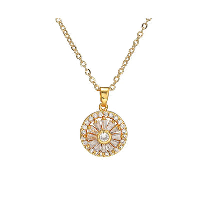 Necklace with Elegant Micro Set Zircon Sunburst Pendant for Daily Wear Gems Ritual