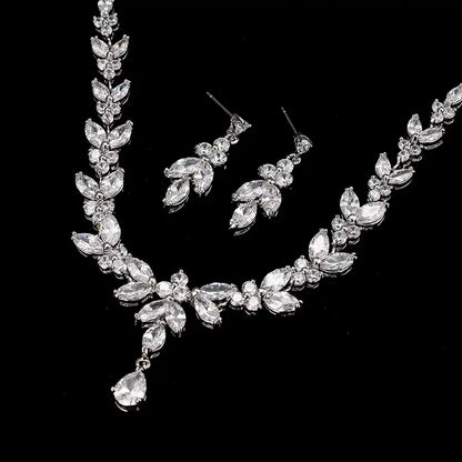 Elegant Zircon Necklace and Drop Earrings Jewelry Set for Women Gems Ritual