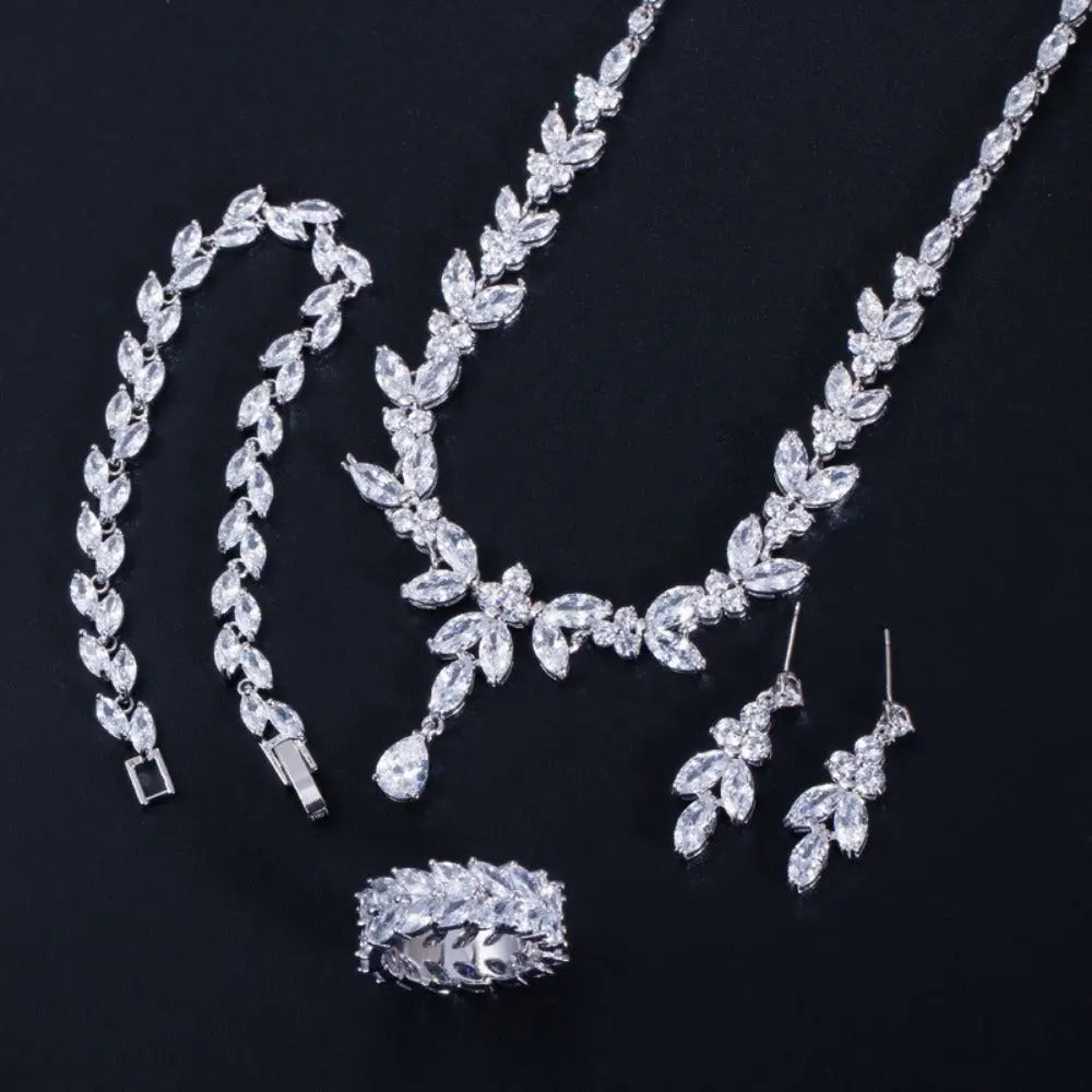 Elegant Zircon Necklace and Drop Earrings Jewelry Set for Women Gems Ritual