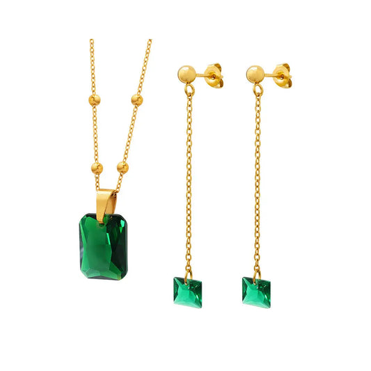 Emerald Zircon Pendant Necklace & Green Zircon Jewelry Set Gems Ritual