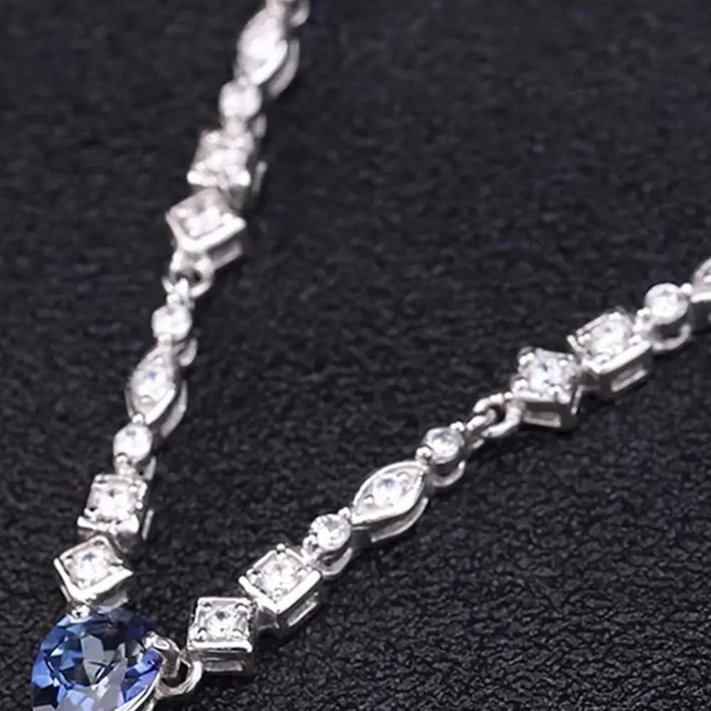 Natural Quartz & Agate Crystal Necklace in Silver with Zirconia Accents - Gems Ritual