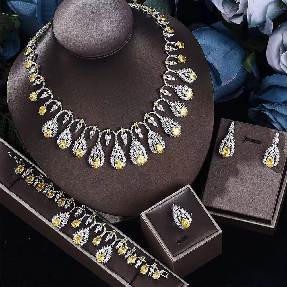 Glamorous Bridal Jewelry Set with Sparkling Zircon Teardrop Necklace Gems Ritual