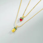 Tropical Fruit Zircon Jewelry Set – Strawberry and Pineapple Design - Gems Ritual