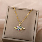Micro-Set Zircon Necklace – Cosmic Multicolored Jewelry with Gold Finish Gems Ritual