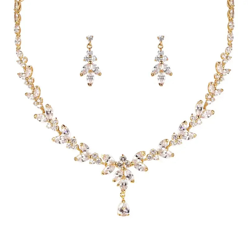 Elegant Zircon Necklace and Drop Earrings Jewelry Set for Women Gems Ritual