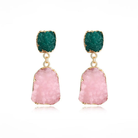 Unique Bold Geometric Pink Resin Earrings Gems Ritual