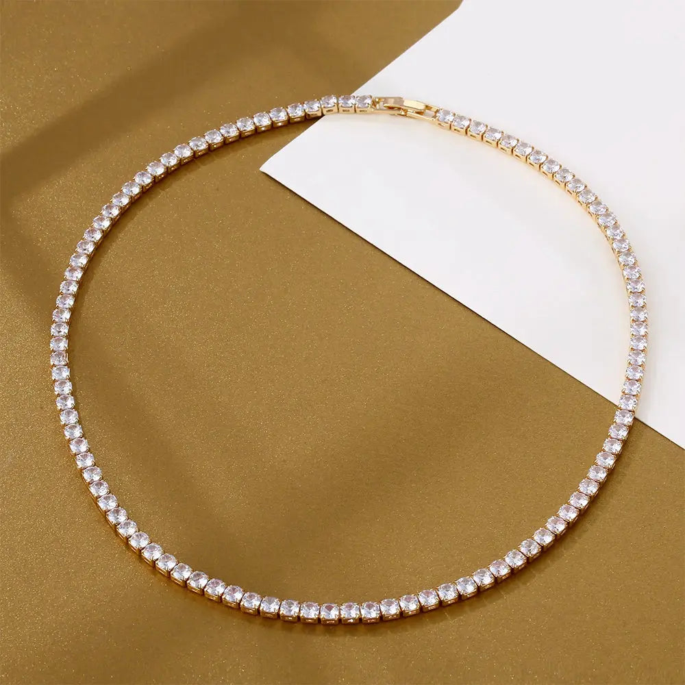 Unisex Tennis Chain Necklace with Dazzling Zircon Stones Gems Ritual