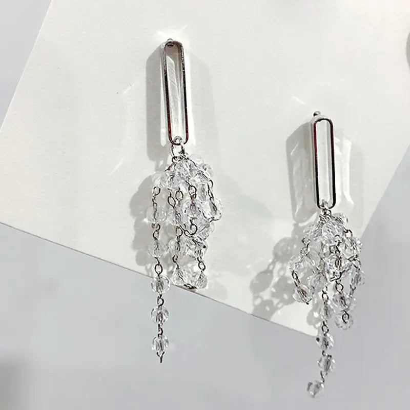Cascading Crystal Tassel Earrings – Trendy and Elegant Dangle Design Gems Ritual