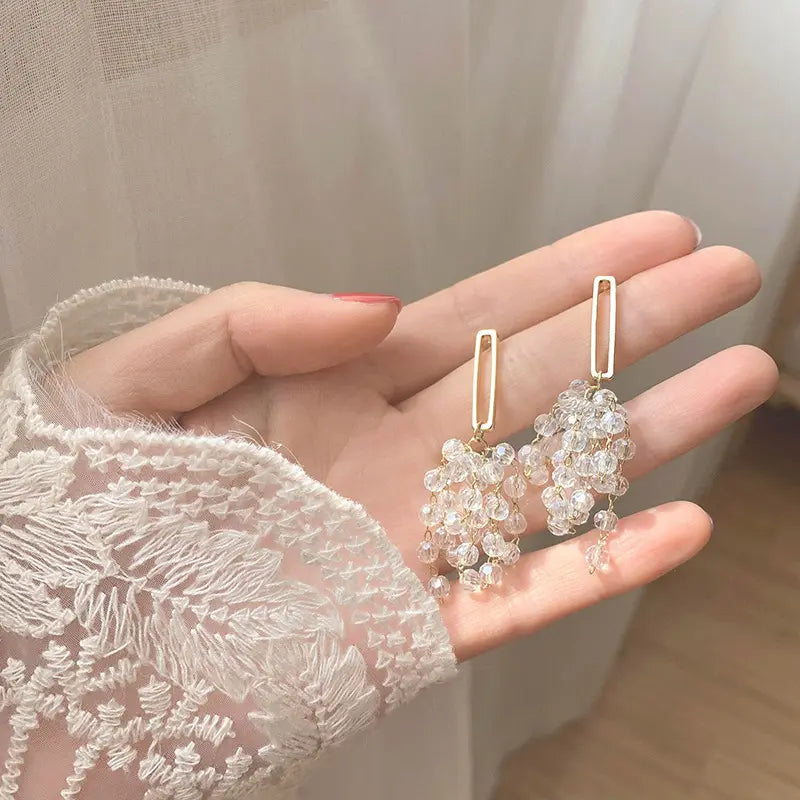 Cascading Crystal Tassel Earrings – Trendy and Elegant Dangle Design Gems Ritual