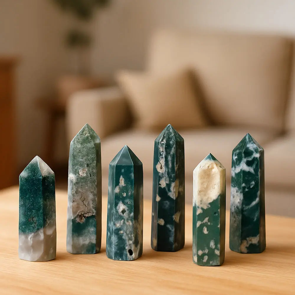 Green Agate Crystal Tower – Energy Harmonizing Home Decor Gems Ritual