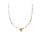 Minimalist Green Agate Necklace with Pearls - Gems Ritual