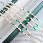 Minimalist Green Agate Necklace with Pearls - Gems Ritual