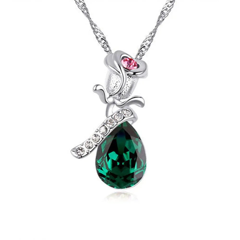 Enamored Rose Crystal Pendant Necklace - Gems Ritual