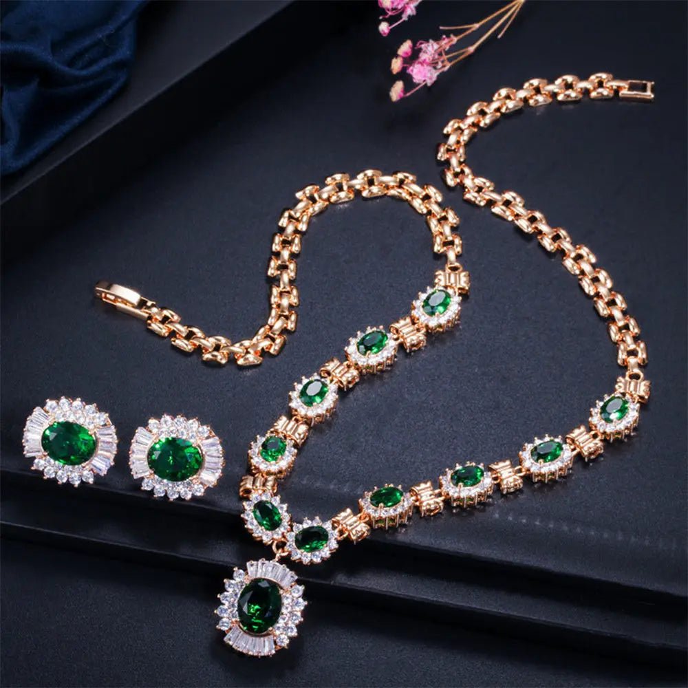 Glamorous Retro Jewelry Set: Zircon Necklace with Matching Earrings - Gems Ritual