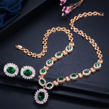 Elegant Luxury Retro Necklace and Earrings Set with Sparkling Zircon Stones Gems Ritual