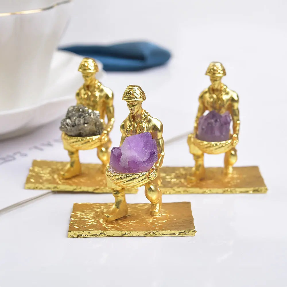 Crystal Figurine of a Gold Miner with Natural Gemstone - Gems Ritual